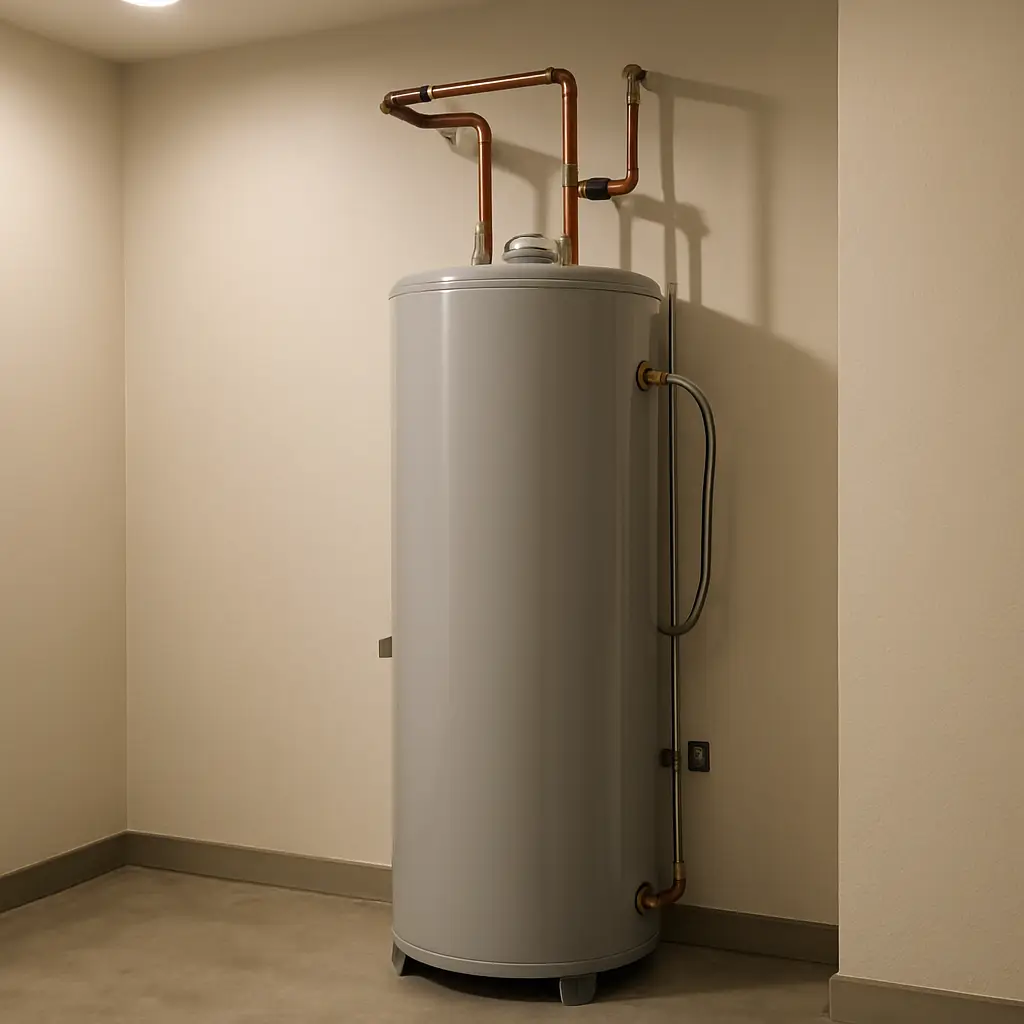 Summit Ridge Plumbing modern residential water heater installed in a clean Denver utility room