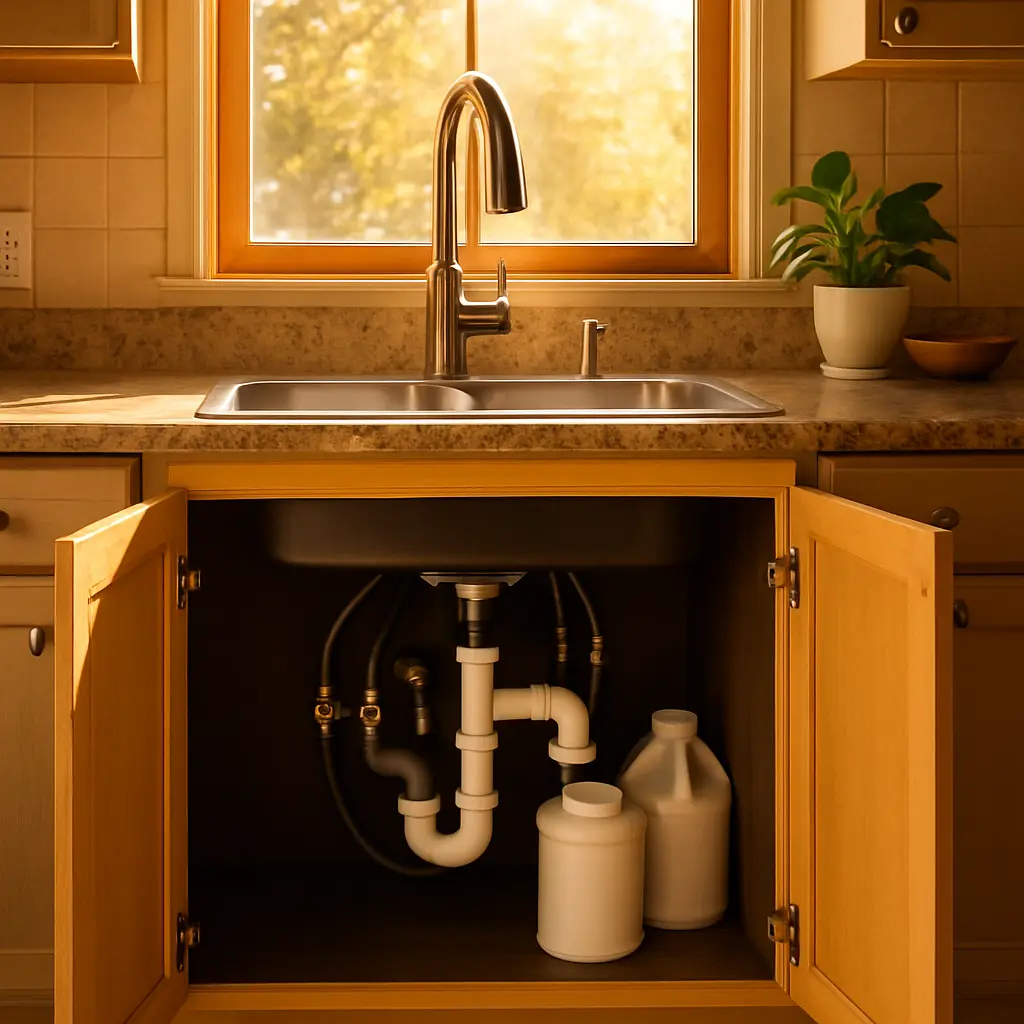 Summit Ridge Plumbing bright kitchen with stainless steel sink and newly installed modern faucet