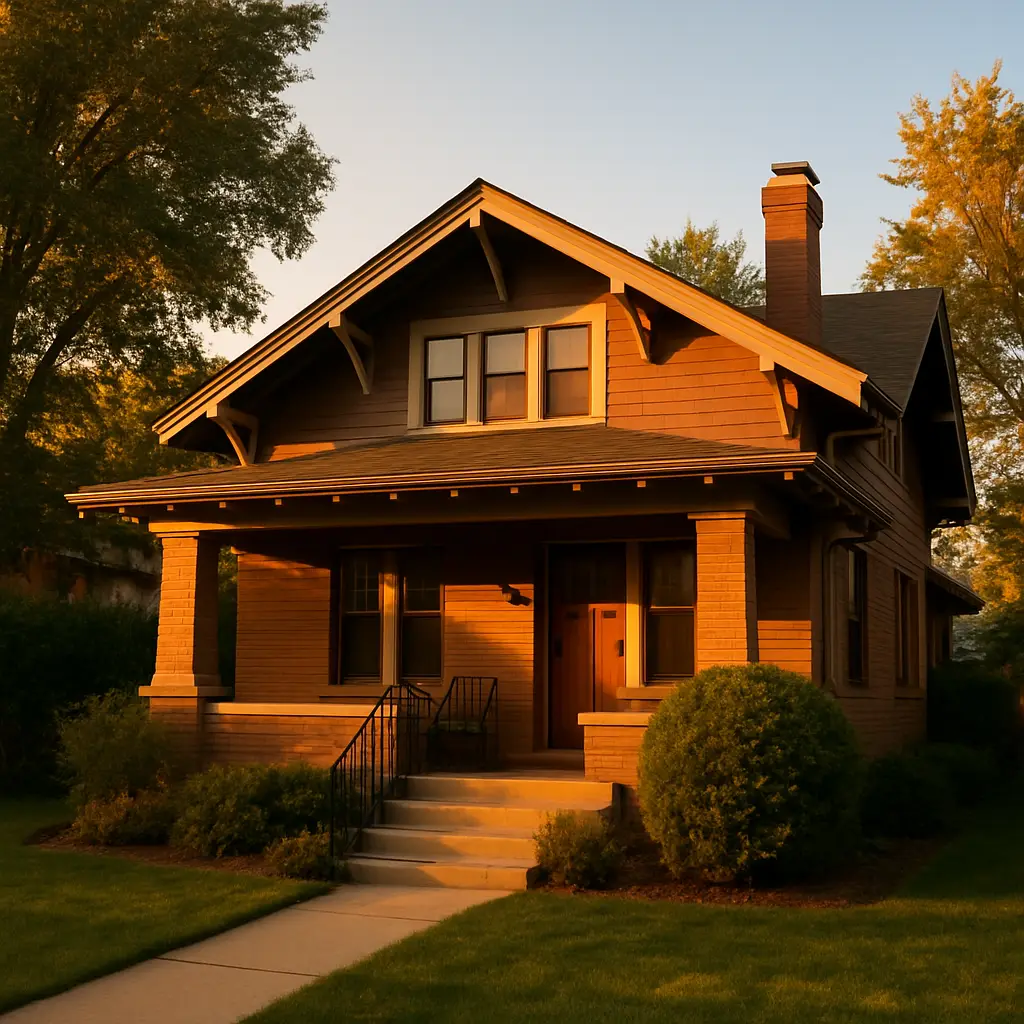 Summit Ridge Plumbing serving a Denver craftsman-style home at golden hour with the Colorado sky